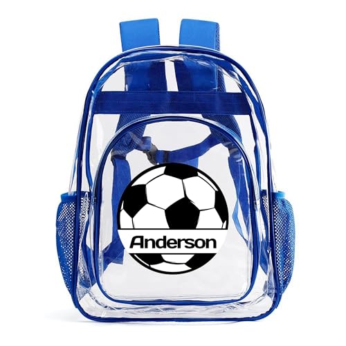 Custom Kids Clear Backpack For Boys Girls, Personalized Football Name Clear Bag For Stadium Events, PVC Transparent Heavy Duty Waterproof School Bookbag, First Day Of School Backpack
