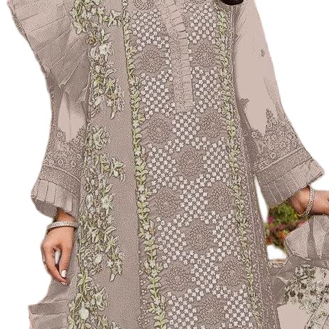 Image of Miss Ethnik Women's Faux Georgette Semi Stitched Top With Unstitched Bottom and Nazmin Dupatta Embroidered Straight Kurta Dress Material (Pakistani Salwar Suit)