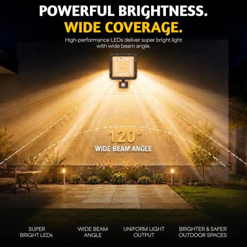 Image of Forus 30W LED Flood Light Amber with Motion Sensor Auto On Off Day Night Mode Waterproof Outdoor Security Light for Garden Parking Garage Factory Warehouse High Bright Floodlight 4Yr Warranty-1Pc