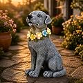 Nacome Solar Dog Garden Statue: Weather Resistant Durable Resin Sculptures with Auto Lighting - Outdoor Lawn Porch Patio Yard Art Decor - Gifts for Mom Grandma Dog Lovers(Grey)