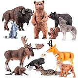 THINKBAY 12PCS Large North American Animal Figurines, Realistic Safari Woodland Jungle Animals Figures Toys Includes Crocodile,Wolf,Bear,Deer Cake Toppers Birthday Gift Party Favors Toys for Toddlers