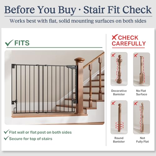 Cumbor 29.2-43 No Bottom Bar Baby & Dog Gate for Stairs & Doorways | 2-in-1 Auto Close Gates Indoor, Hardware Mounted Pet Gate with Large Walk Thru Door, Child-Proof Safety Gate for Kids (Black)