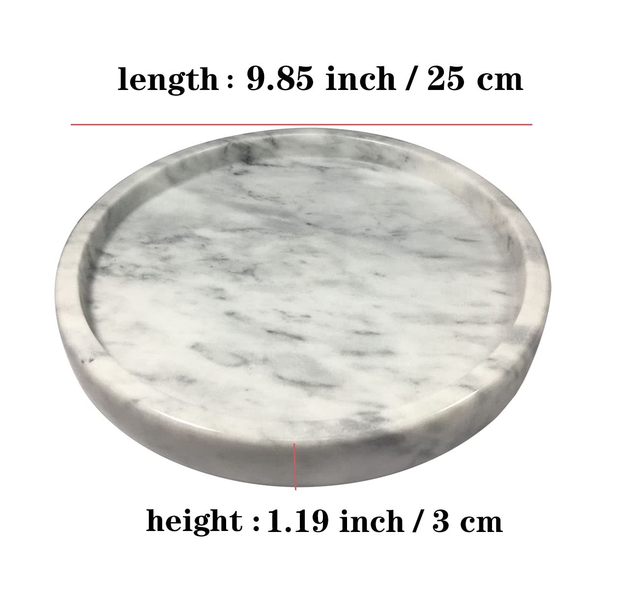 Bandeja de mármol natural, bandeja decorativa redonda de mármol para mostrador, joyas, tocador, baño, cocina, bandeja redonda blanca, 9.84 Dx1.2 H (blanco)