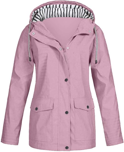 Womens Coats Windproof Raincoat with Hood Waterproof Plus Size Zipper Raincoat Fashion Outdoor Warm Up Jacket Parka