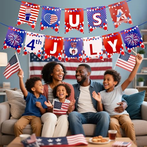 Image of 4th of July Banner - 4th of July Decorations for Independence Day, Red White and Blue Decorations for Fourth of July Party Patriotic Decor Indoor Outdoor