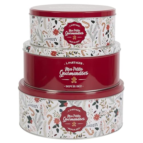Lot de 3 boîtes de Noël en métal MES PETITES GOURMANDISES rouge