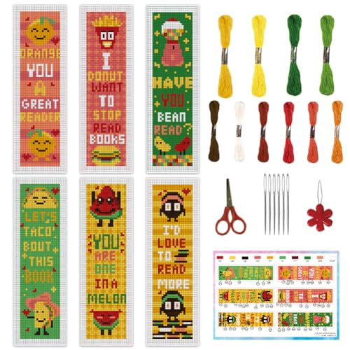 Image of INFUNLY 6PCS Encourage Reading Cross Stitch Bookmark Kit I'd Love to Read More DIY Stamped Cross Stitch Kit Embroidery Bookmark Kit Inspirational 8.66 inchx3.15 inch for Adults Students Book Lovers