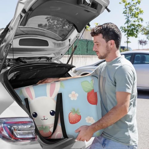 Strawberry Rabbit Extra Large Moving Bags Heavy Duty Storage Bags Cloth Wrap Around Handles Double Zipper Reusable Convenient Foldable Storage Tote for Travel Camping Space Save 5