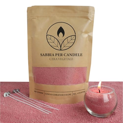 comforder Sabbia per Candele con stoppini, granuli di Cera, Candele Fai da Te, 400 g, Perline di Cera per Candele + 4 stoppini per Candele (Rosa)