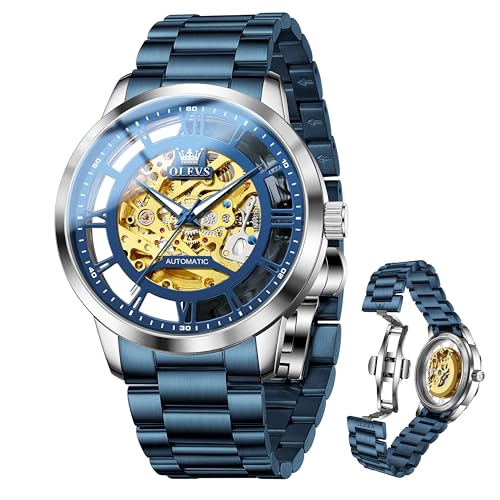 Image of OLEVS Mens Skeleton Watches Automatic Self Winding Mechanical Designer Luxury Dress Stainless Steel Waterproof Original Wrist Watches for Men