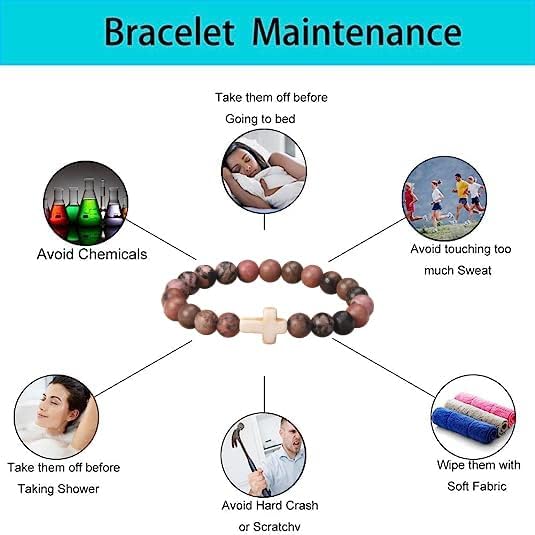 JoycuFF Christian Bracelets for Women Cross Bracelets for Religious Women Easter Catholic Natural Stone Bracelets Christian Jewelry Faith Communion Baptism Gifts - Image 5