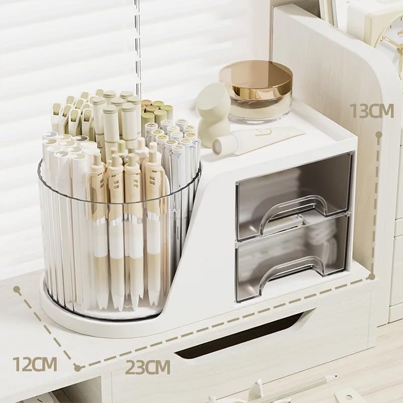 Image of KREPS Makeup Brush Holder with Lid,360 Rotating Makeup Organizer, Nail Polish Perfume Lipstick Pen-Pencil Paint Brush Stationary Organizer, Multifunctional Dressing Table Storage (Off White)