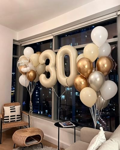 Image of 4 Balloon 40 inch Cream Number Balloons for 4th Birthday Party Decoration | Saturated Color, Large 40 inch, With Inflation Straw & Hanging Holes, Great for Wedding, Anniversary, Thanksgiving, Christmas