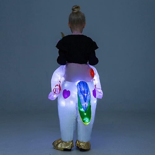 Miniatura 4 de Disfraces inflables de unicornio para niños, jinete en disfraces inflables para niñas, Halloween inflable con luces LED, cosplay para niño