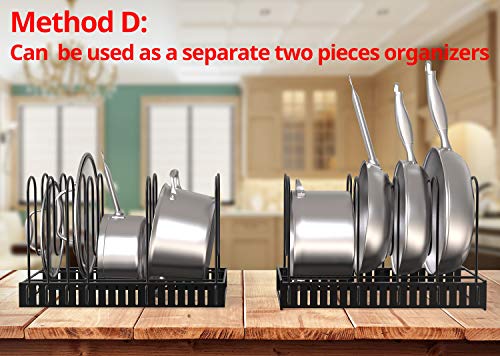 Vdomus Expandable Pot Organizer Rack For Under Cabinet With 4 Diy Storage Positions, Length Adjustable Pan Rack For Kitchen Counter, Pot And Pan Organizer Up To 13 Pans Or Pot &Lids, Black Metal #TOP7