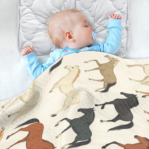 Image of Vintage Horse Baby Blankets Soft Warm Crib Stroller Blanket for Toddler Newborn Girl Boy 30x40in