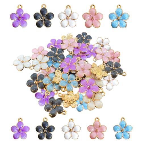 SSYHQAX 30 pcs Gold Plated Enamel Cherry Blossoms Flower Charms Pendan Cute Small Flower Pendants for Jewelry Making Kit Bracelet Necklace Earrings Keychain DIY Crafts Crafting (Color)