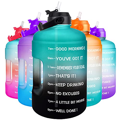 Image of QuiFit 1 Gallon Water Bottle - with Straw & Motivational Time Marker Leak-Proof BPA Free Reusable Gym Sports Outdoor Large(128OZ /73OZ) Capacity Water Jug
