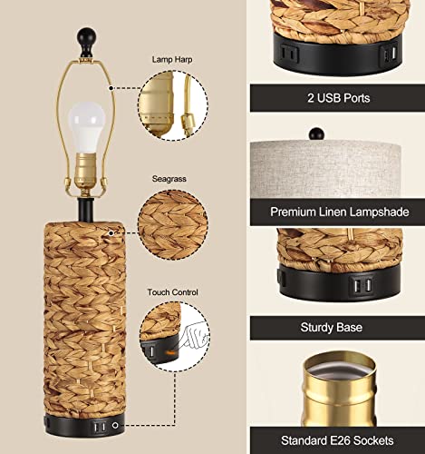 Hamucd 29" Tall Farmhouse Rustic Table Lamps Set of 2 for Living Room,3-Color Temperature Dimmable Country Antique Bedroom Nightstand Lamps for Retro Decor (Coastal) - Image 5