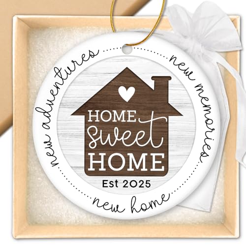 HEXMOZ New Home Ornament 2025 - Best Housewarming Gifts 2025 - New Home Gift Ideas - House Warming Gifts for Owners, Couples, Men, Women - First House Ornament, Our First Christmas Ceramic Keepsake