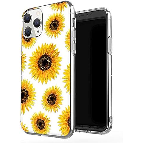 JAHOLAN Case Compatible with iPhone 11 Pro Clear Cute Design Flexible Soft Cover Phone Case Girl Floral Sun Flower Gold Cover