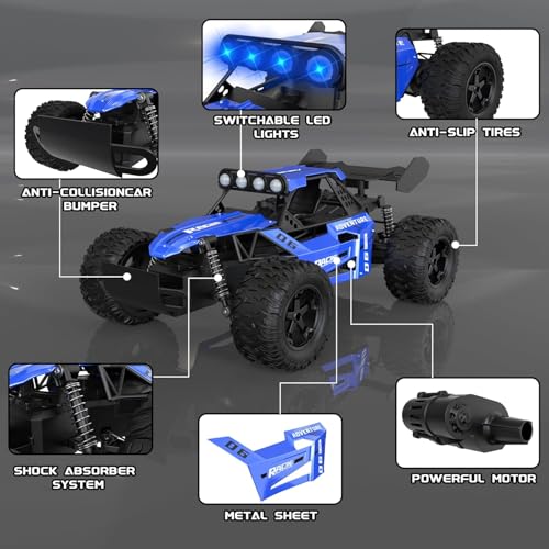 Image of RC Monster Truck for Kids 4-8 Years, 1:12 Scale Fast Remote Control Car 25KM /H High Speed Off Road 4WD RC Car with Alloy Body, LED Lights, 2.4GHz Big Wheel Racing Toy Gift for Boys Girls. (1:12)