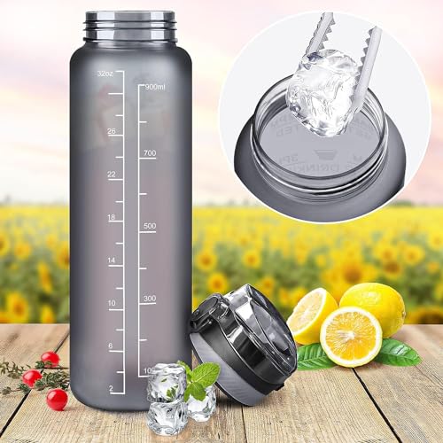 Trinkflasche Auckpure 1L mit Strohhalm und Zeitmarkierungen