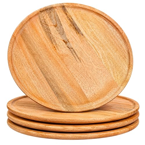 Platos decorativos de madera Alpha Living Home 11" pack 4 miniatura 1