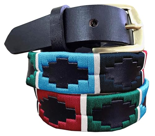 Carlos Diaz Cinturón Polo de Cuero Bordado Marrón Delgado de Diseñador para Hombres Mujeres Unisex (100 cm/ 36 Inches)