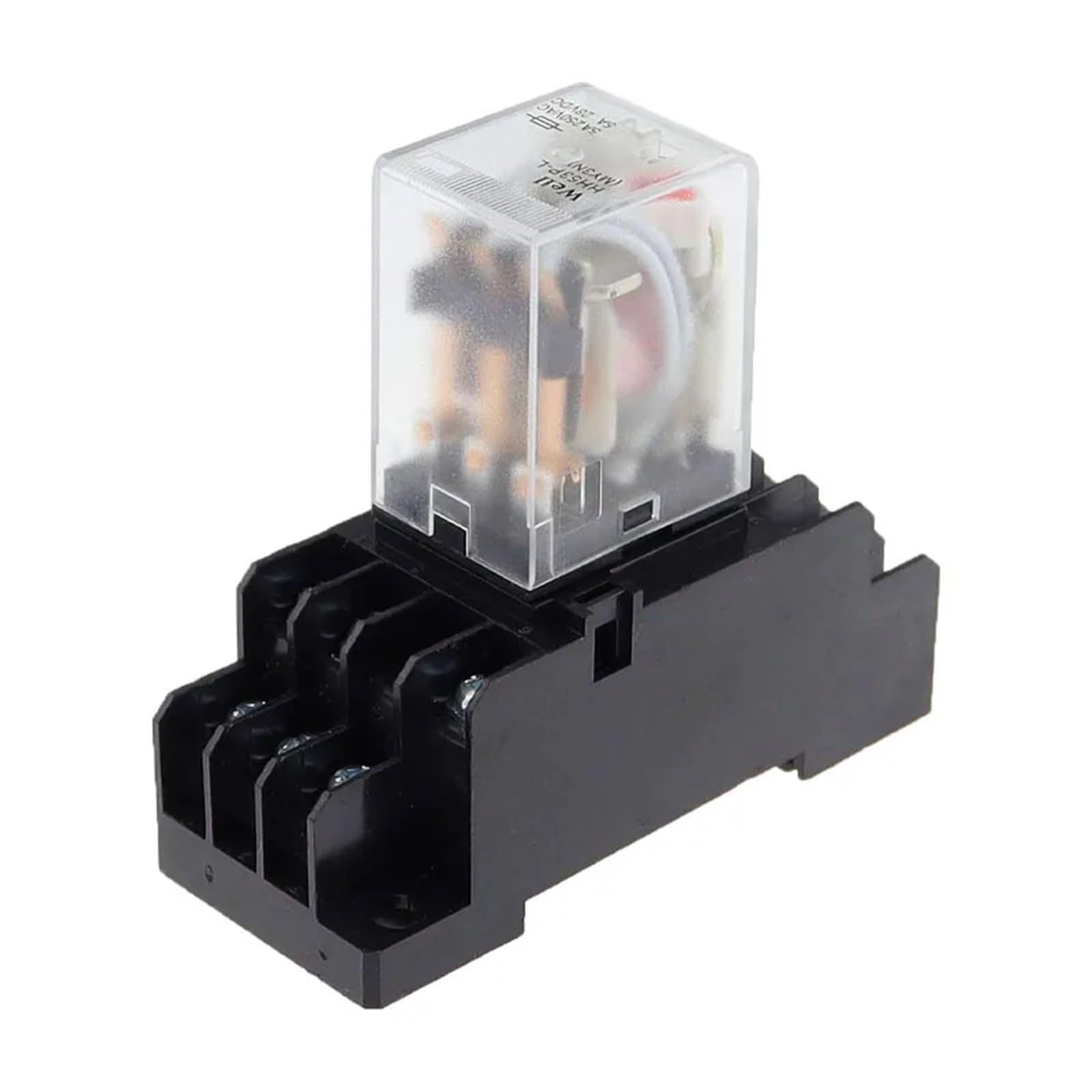 Zestaw 10 przekaźników elektromagnetycznych HH53P MY3NJ z podstawą 11-pinową 3 NA/3 NC 5 A 110/220V AC 12/24V DC biały (AC110V)