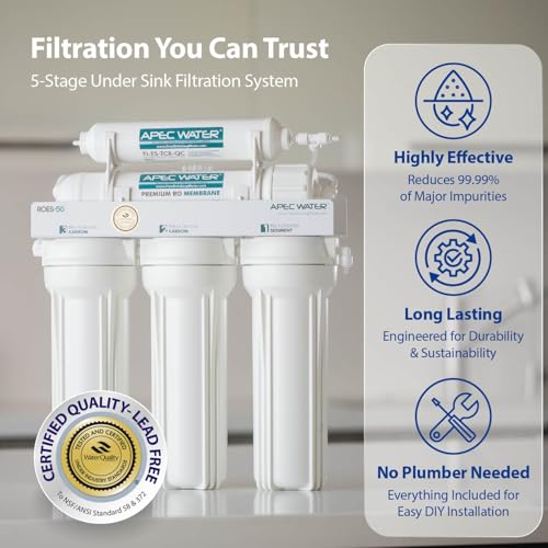 Image of APEC Water WQA Certified 5-Stage Under Sink Reverse Osmosis Water Filter System, Brushed Nickel, Certified Ultra Safe Drinking Water Filter System, Reduces 99.99% of Contaminants, DIY Install