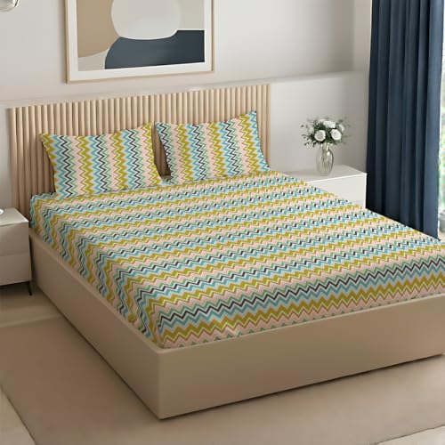 Image of Livspace Cotton Queen Size Bedsheet for Double Bed | 100 inch x 88 inch | 144 TC Flat Cotton Bedsheet with 2 Pillow Covers, Soft & Breathable - Bello Pure Nest Collection (Orange)