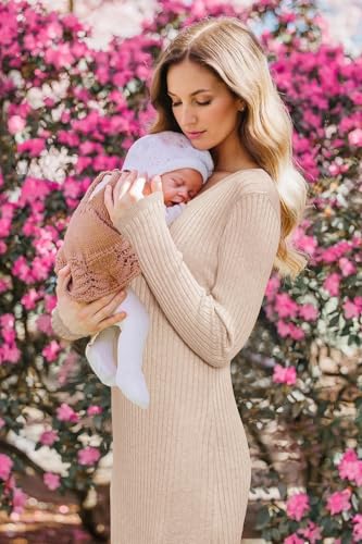 OUGES Women's Wool Blend 2025 Winter Maternity Sweater Dress V Neck Long Sleeve Slim Fit Ribbed Knit Midi Bodycon Dresses3