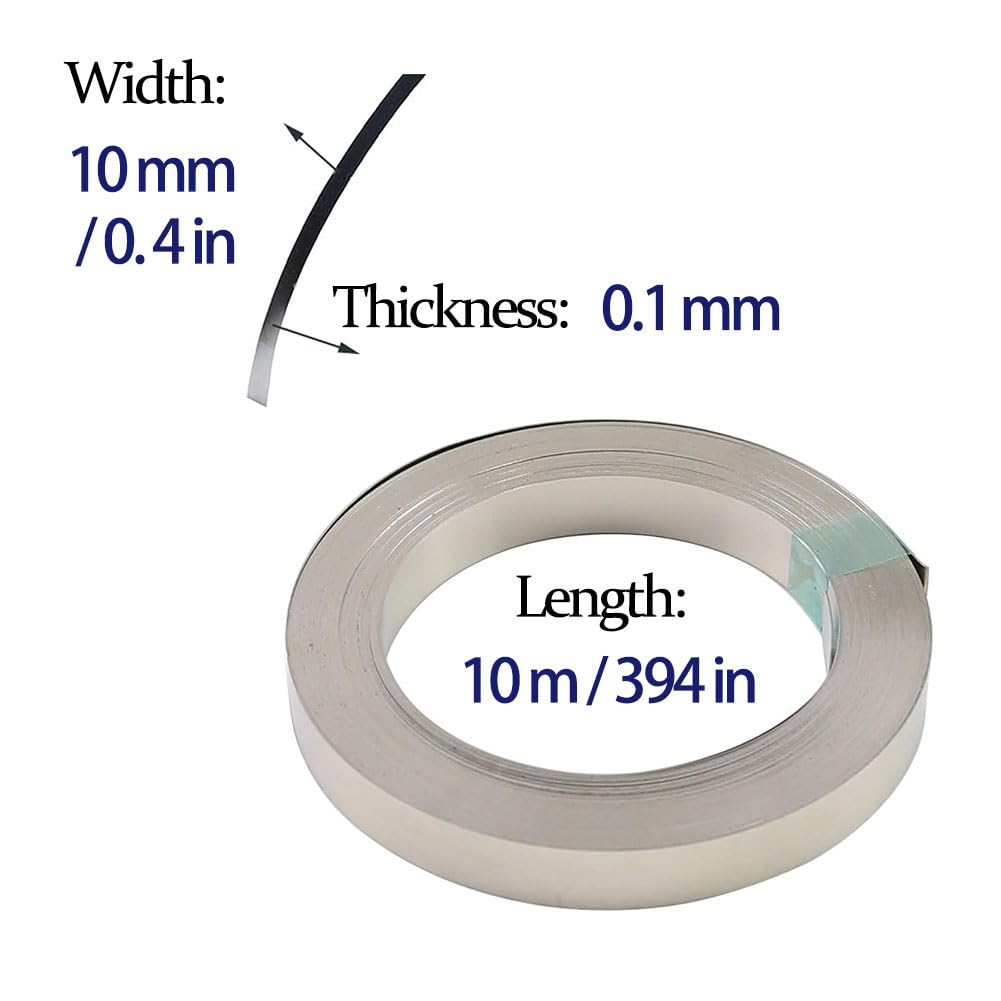 Striscia Di Nichel Puro 99,6% Nichel, Strisce Di Nichel, 0,1 Mm X 10 Mm X 10 M Linguette Di Saldatura per Saldatura a Punti Della Batteria