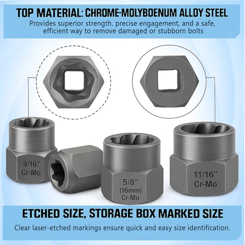 Image of XEWEA Professional 14PCS Bolt Extractor Set, 3 /8 inch Drive Impact Stripped Bolt Remover Socket Set for Removing Damaged Broken Rounded Off Bolt & Nut, Impact Grade Cr-Mo Steel with Case