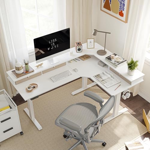 FEZIBO 63" Triple Motor L Shaped Standing Desk with 3 Drawers, 33...