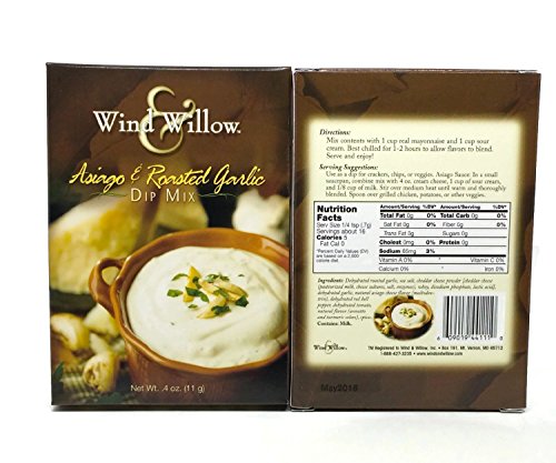 Wind & Willow Dip Mix 4 Flavor Variety Bundle: Loaded Cheddar, Bacon Ranch, Asagio & Roasted Garlic And Fiesta Ranchero (4 Packs Total) #TOP3