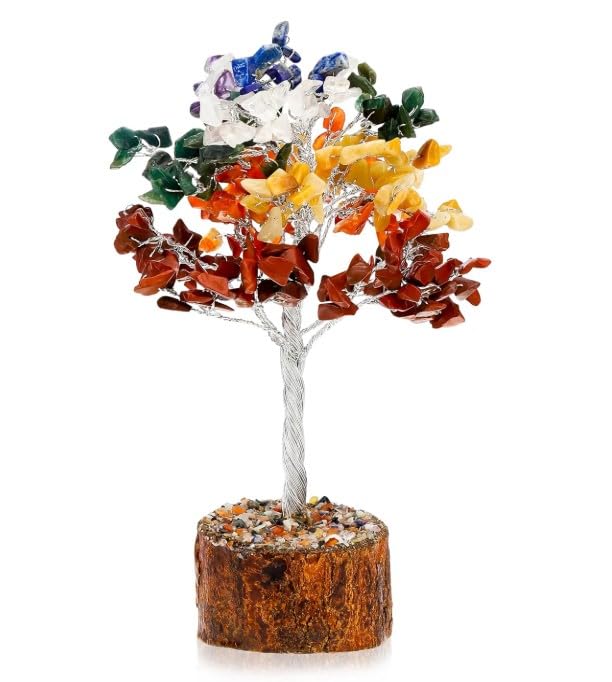 Gemsmantra Seven Chakra Jasper Crystal Tree 100 Gold Beads for Positive Energy Good Luck Chakra Activation Feng Shui Money Tree Spiritual Gift Home Decor Made-image-24