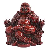 Addune Feng Shui Chinese Laughing Buddha Sitting on Dragon Chair Sculpture Handicrafts Resin Wealth Happy Lucky Statue for Home Decoration Gift (Dark Red, Polyresin)