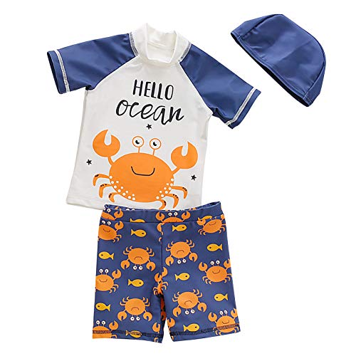 Baby Boys Two Pieces Swimsuit Set Toddler Rashguard Trunk Swimwear Bathing Suit Swim Cap 5 White