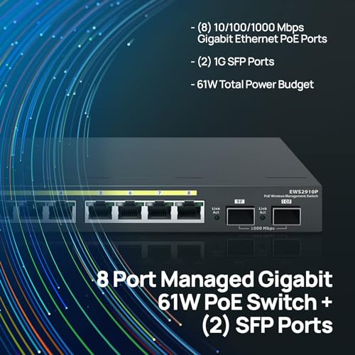 Image of EnGenius 8-Port Gigabit 802.3af PoE Layer 2 Managed Ethernet Switch, 2 SFP Ports, 61.6W PoE Budget with Remote Monitoring (EWS2910P)