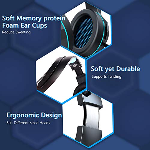 Tyuobox Gaming Headset With Microphone For Ps4, Xbox One, Pc, Headphones With Mic,Noise Cancelling Microphone, Led Light, Bass Surround For Playstation Nintendo Ps3 Games (Black Blue) #TOP2