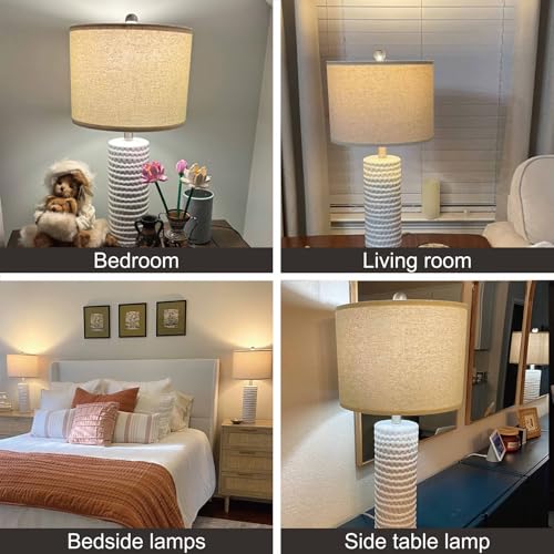 PORTRES 24" Farmhouse Ceramic Table Lamp Set of 2 for Bedroom Living Room White Desk Decor Bedside Lamps for Study Room Office Dorm Modern Accent Nightstand Lamp End Table Lamps - Image 3