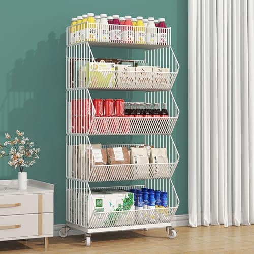 Retail Display Storage Rack，Metal Wire Fruit Vegetable Basket Rack Stand Kitchen Storage, Supermarket Snack Shelf with Wheels for Kitchen Office Retail Stores, Commercial Retail Display Hold