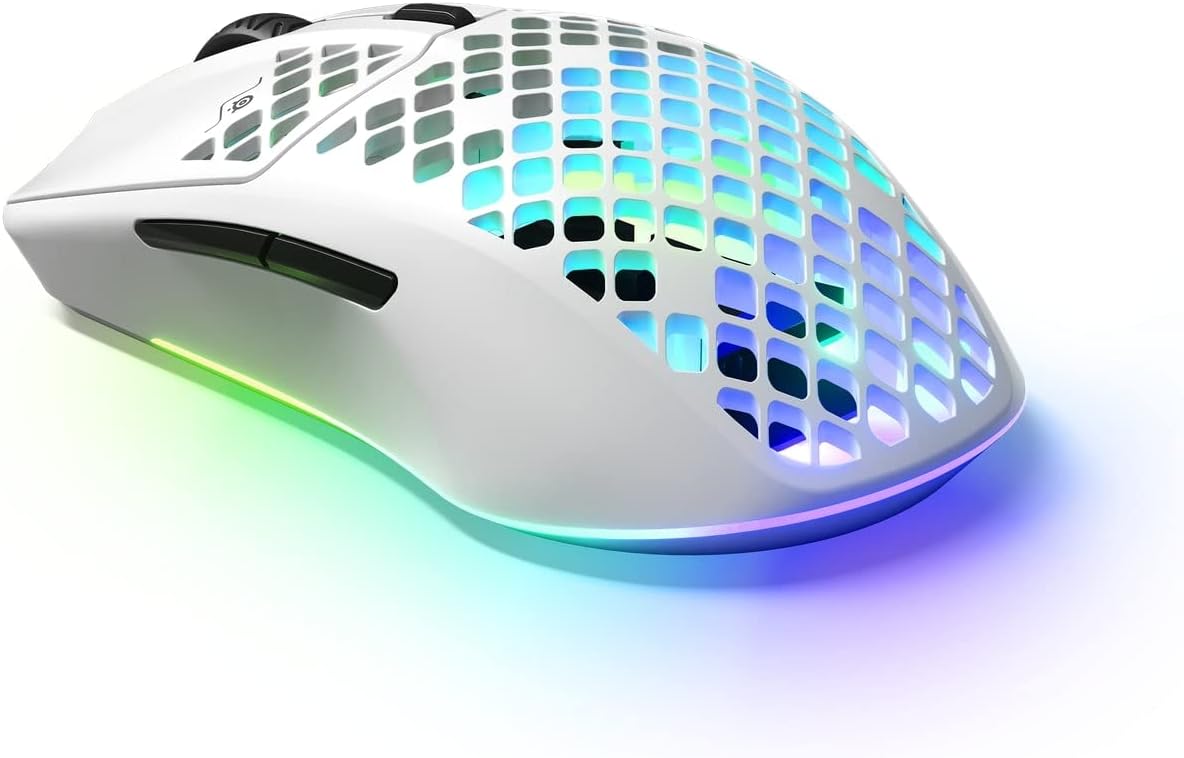 SteelSeries Aerox 3 Wireless - Holey RGB Gaming Mouse - Ultra-lightweight Water Resistant Design - 18K DPI TrueMove Air Optical Sensor -Snow - Image 1 of 6