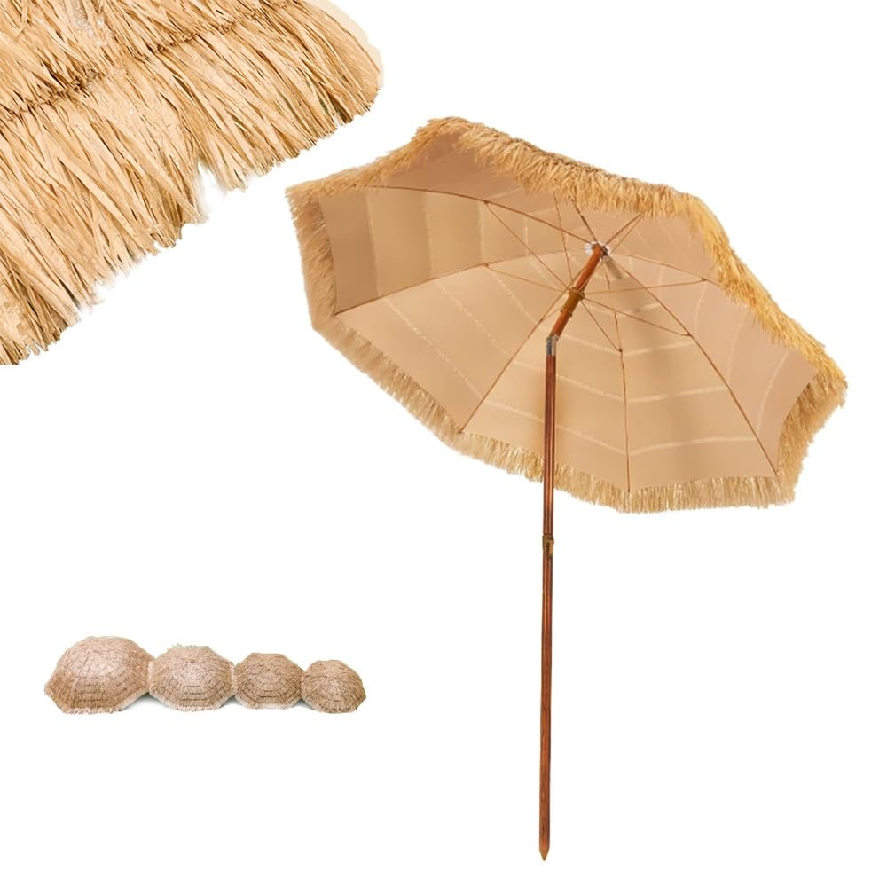 Parasole Hawaiano 240 300cm Ombrellone Da Spiaggia Inclinabile | Ombrellone Da Esterno Hawaiano 8 Costole Ombrellone Per Esterni, Piscina, Cortile