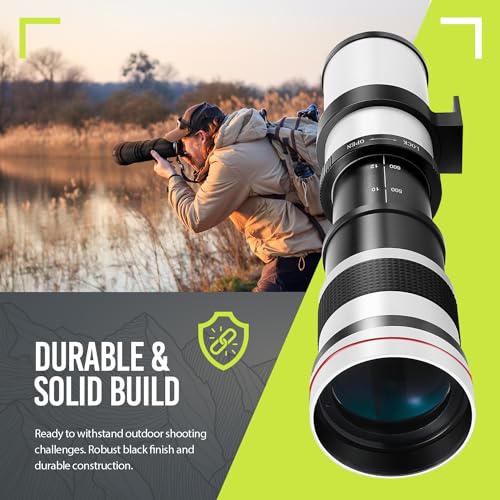 Image of High-Power 420-800mm f /8.3 HD Manual Telephoto Lens for Nikon D500, D600, D610, D700, D750, D800, D800e, D810, D810a D850 D3400 D5000 D5100 D5200 D5300 D5500 D5600 D7100 D7200 D7500 DSLR (White)