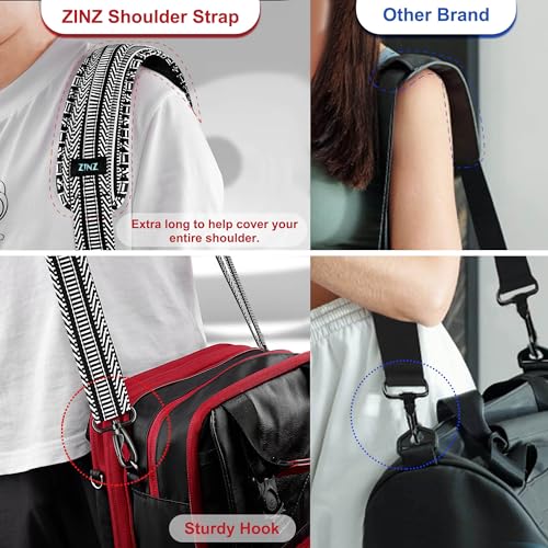 Image of ZINZ Shoulder Strap 59 Inch Universal Bag Strap with Ultra-thick Fixed Breathable Pad Adjustable Heavy-duty Shoulder Strap for Laptop bag Crossbody Gym Bag Camera Bag and more - Black White Jacquard