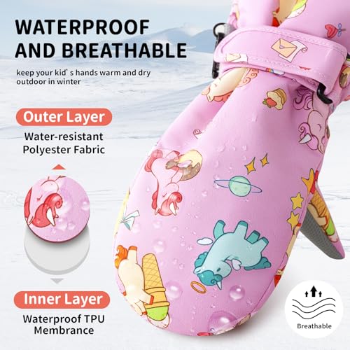 Vihir Guantes de Esquí para Niños, Guantes Nieve Niño Niña, Guantes de Invierno Impermeable Anti-Viento Antideslizante y Transpirables para Niños y Niñas de 2 a 10 Años - imagen 3
