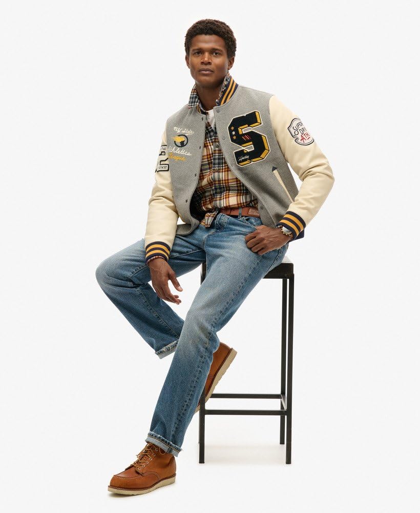 Superdry Herren College Patched Bomberjacke lockere Passform